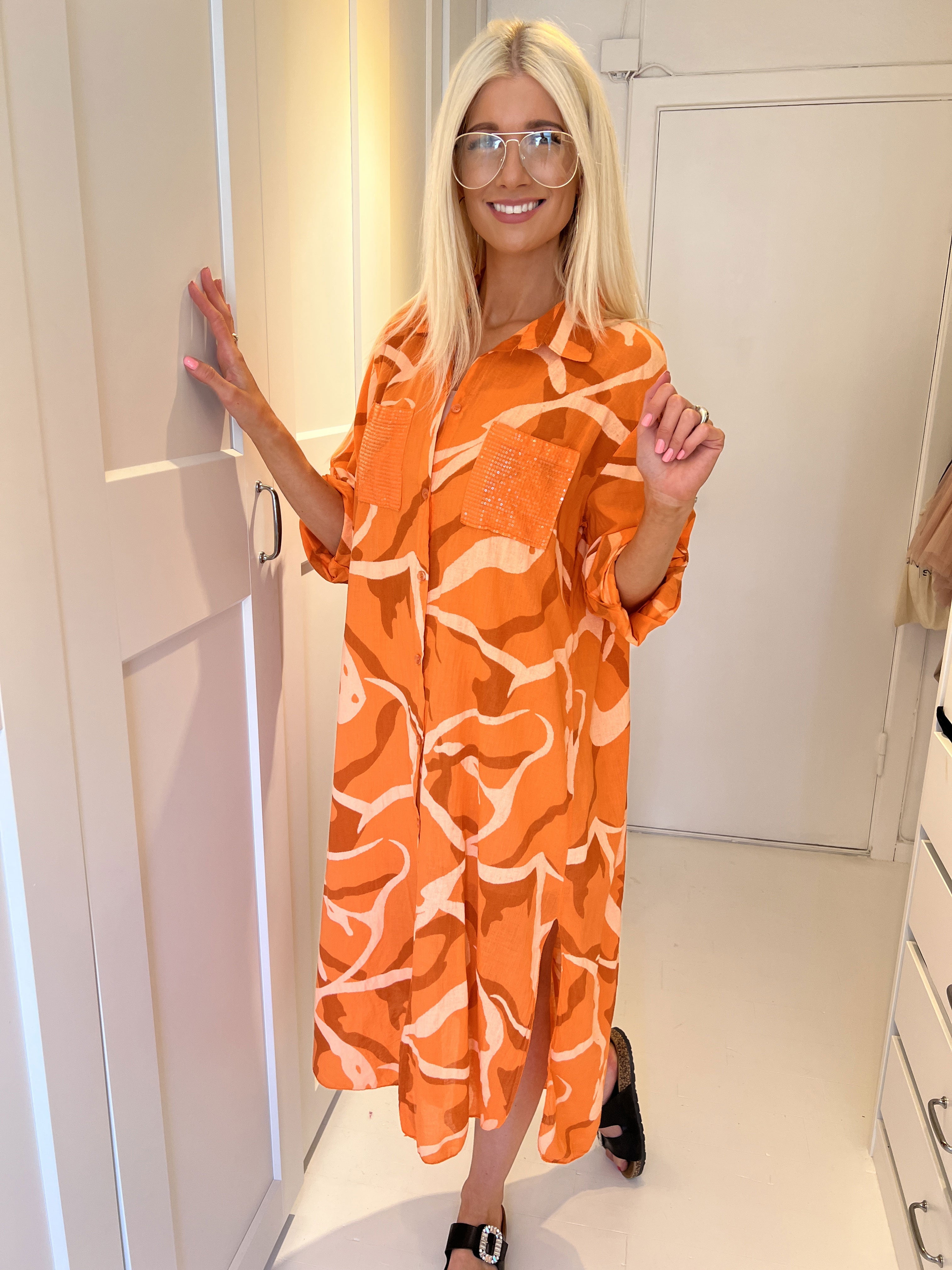 Trinny - Skjortklänning med paljettfickor